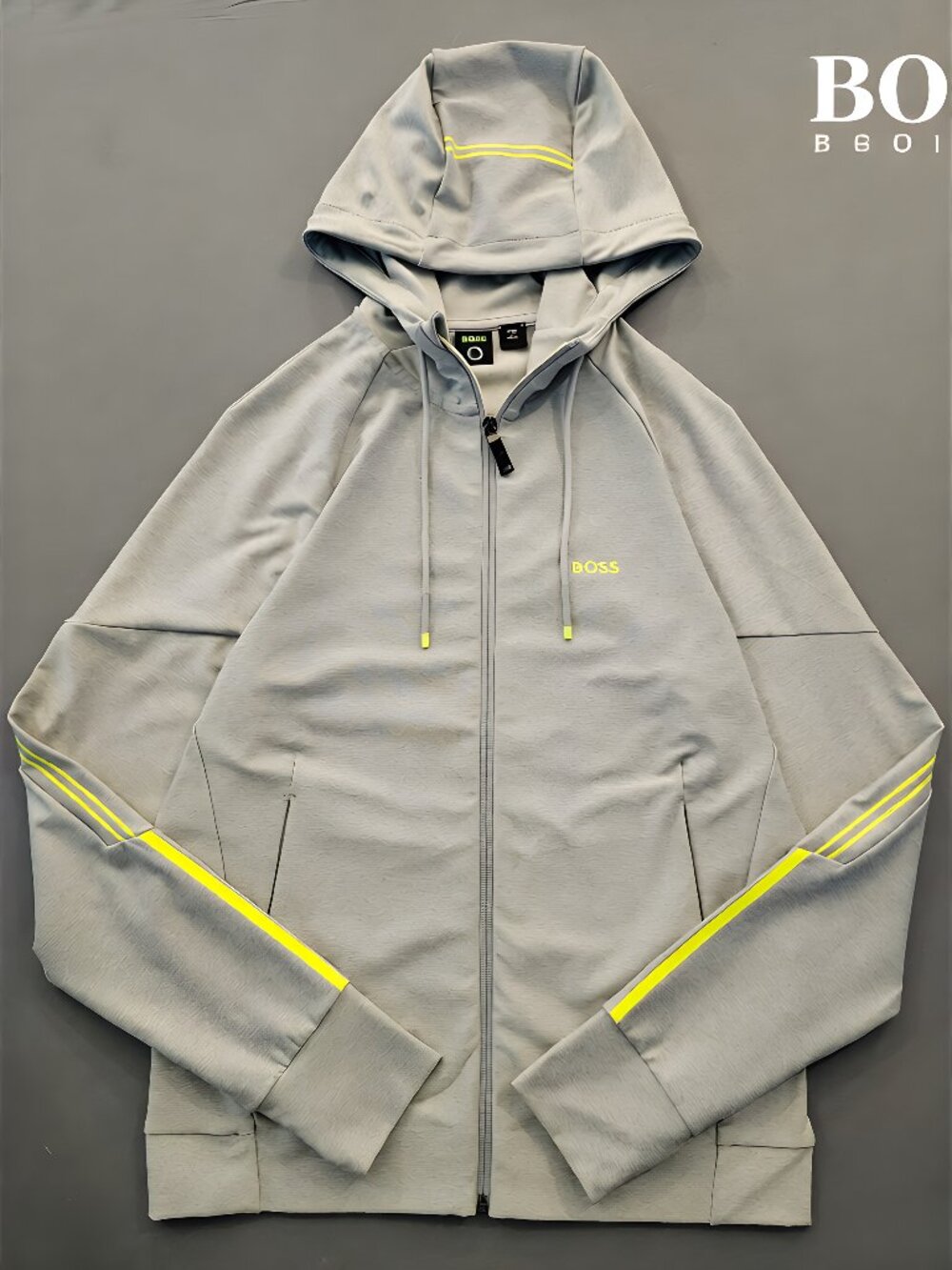 BOSS Hugo Boss Men's Sicon Gym Active Full-Zip Track Jacket Hoodie Grey Neon XS